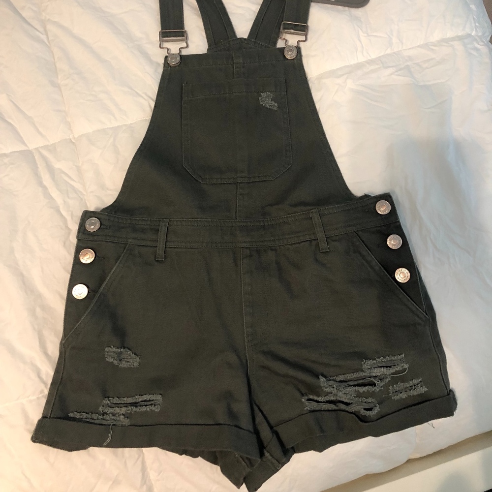Olive green short overalls